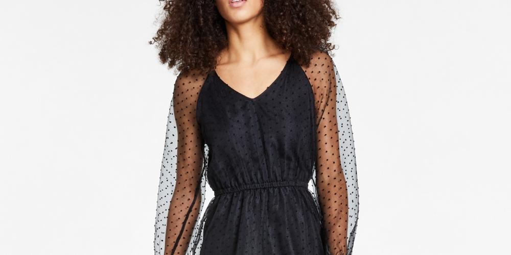 Bar III Women's Sheer Swiss Dot Dress Black Size X-Small