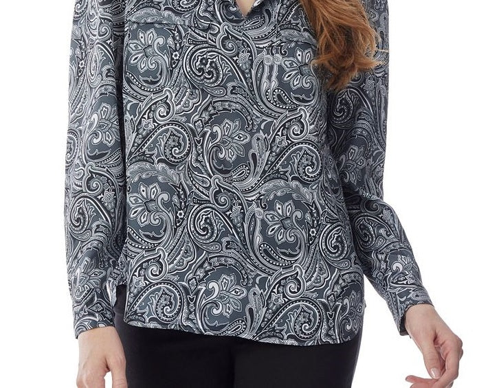Jones New York Women's Simplified Utility Blouse Top Grey Size Large