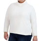 Jones New York Women's Cotton Side Slits Turtleneck Top White Size 2X