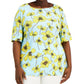 Anne Klein Women's Floral Print Elbow Sleeve Knit Top Blue Size 3X