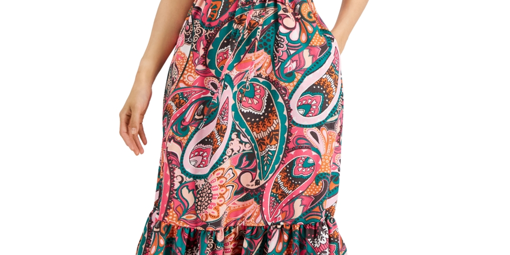 INC International Concepts Women's Printed Tired Maxi Dress Pink Size 4
