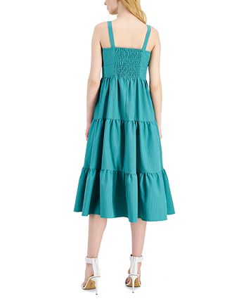 INC International Concept Women's Smocked Calf Midi Dress Green Size 8