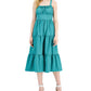 INC International Concept Women's Smocked Adjustable Pullover Tiered Striped Sleeveless Square Neck Midi Fit Flare Dress Green Size 14