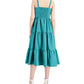 INC International Concept Women's Smocked Adjustable Pullover Tiered Striped Sleeveless Square Neck Midi Fit Flare Dress Green Size 14