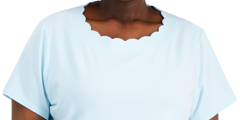 Anne Klein Women's Plus Scalloped T-Shirt Blue Size 2X
