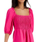 Bar III Women's Puff Sleeve Smocked Dress Pink Size Medium