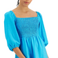 Bar III Women's Puff Sleeve Smocked Dress Blue Size Small