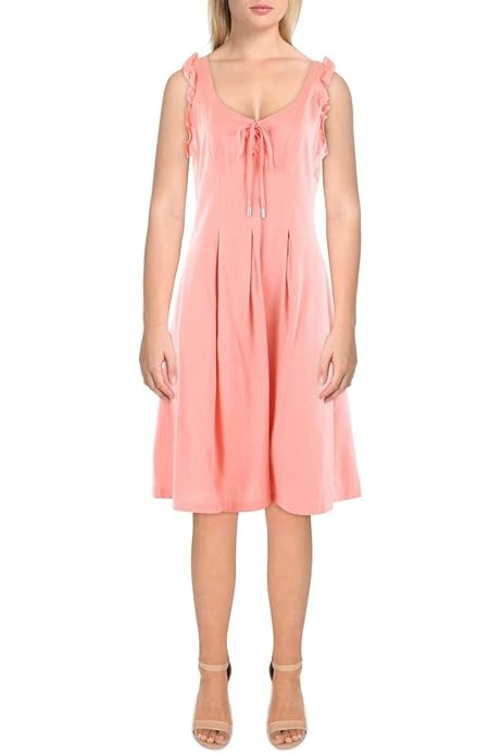 INC International Concepts Women's Tie Detail Fit & Flare Dress Beige Size 4