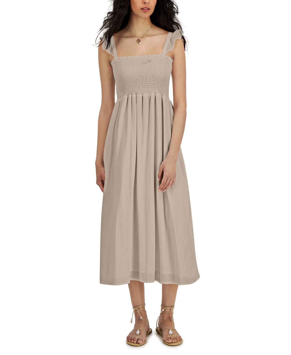 INC International Concepts Women's Smocked Ruffled Dress Brown Size 10