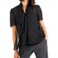 Anne Klein Women's Cheetah Jacquard Tie Neck Blouse Black Size 14