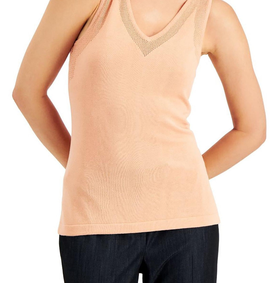Anne Klein Women's V Neck Knit Tank Top Brown Size Large