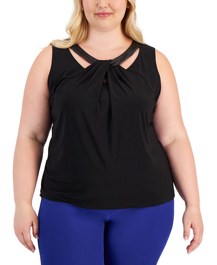 Kasper Women's Faux Leather Trim Twisted Top Black Size 2X
