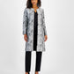 Kasper Womens Petite Metallic Leaf Jacquard Open Front Longline Blazer Black Multi
