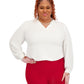 Kasper Womens Long Sleeve V Neck Blouse White
