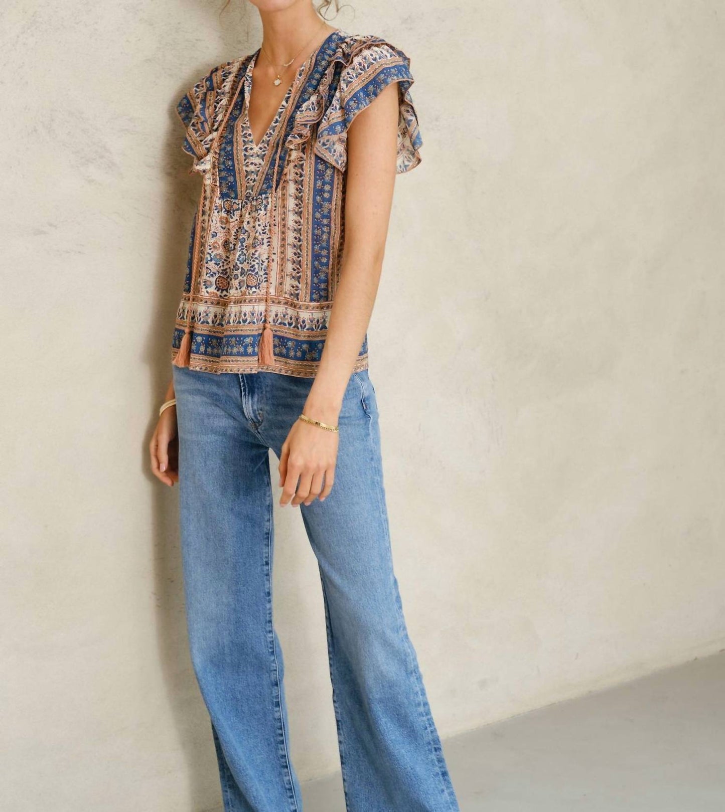 M.A.B.E. - कैस प्रिंट फ्रिल टॉप