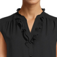 Anne Klein Women's Ruffled Sleeveless Split Blouse Top Black Size X-Large