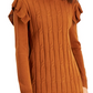 Bar III Women's Ruffled Cable Knit Front Long Sleeve Crew Neck Above The Knee Sweater Dress Brown Size X-Large