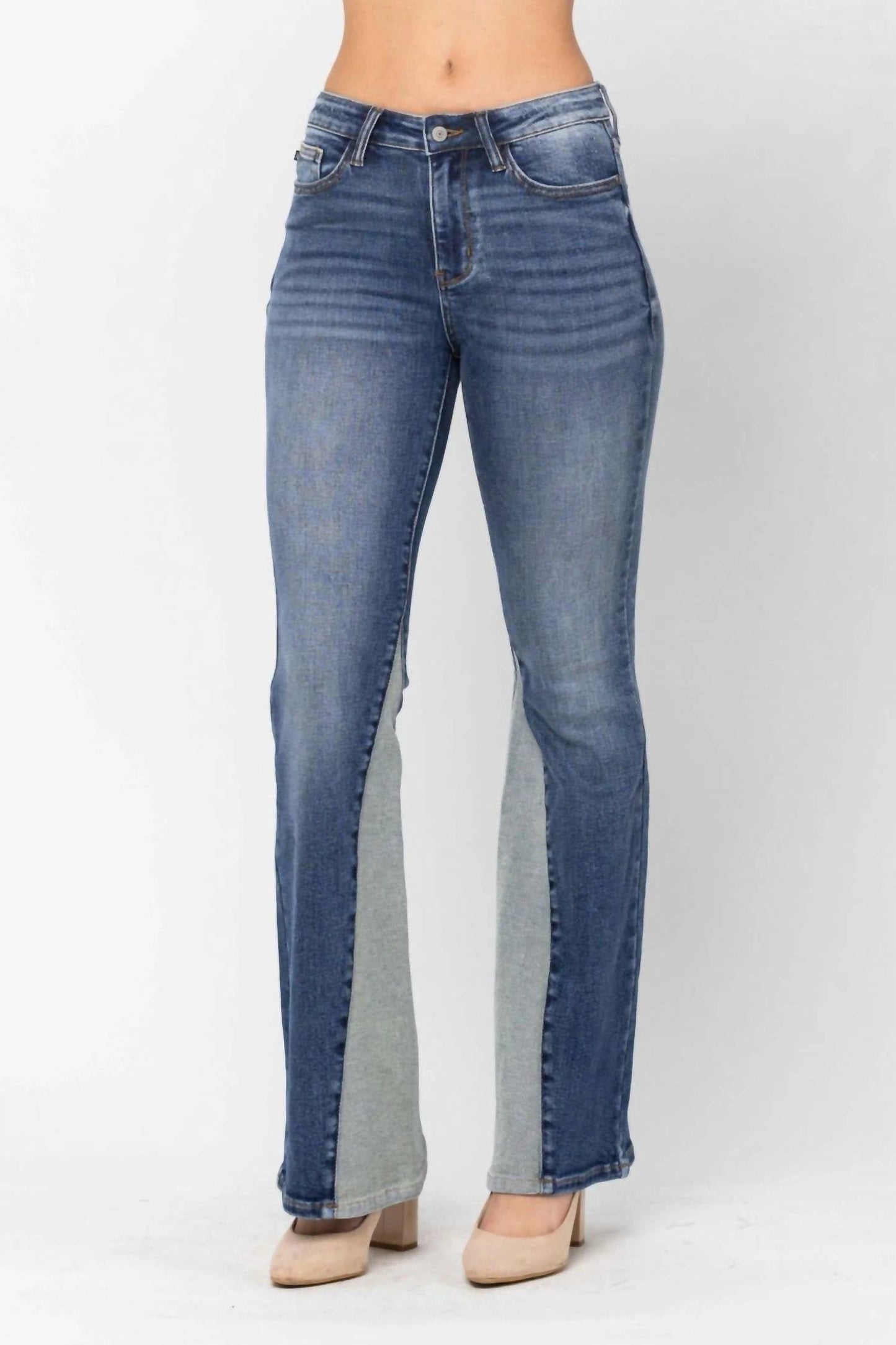 Judy Blue - Mid Rise Inseam Panel Flare Jeans