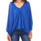 Vince Camuto Women's Sheer Cape Like Long Sleeves V Neck Top Blue Size Small