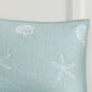 4 Piece Cotton Reversible Embroidered Quilt Set with Throw Pillow Aqua King/Cal King