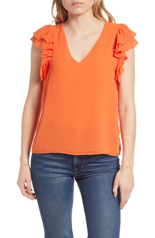 1state-ruffle-short-sleeve-v-neck-top-tiger-orange