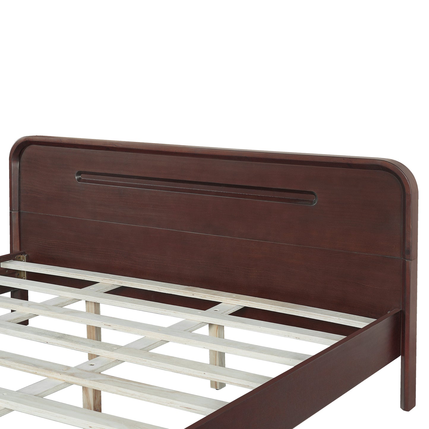 Pine Solid Wood Queen Size Bed, Dark Walnut