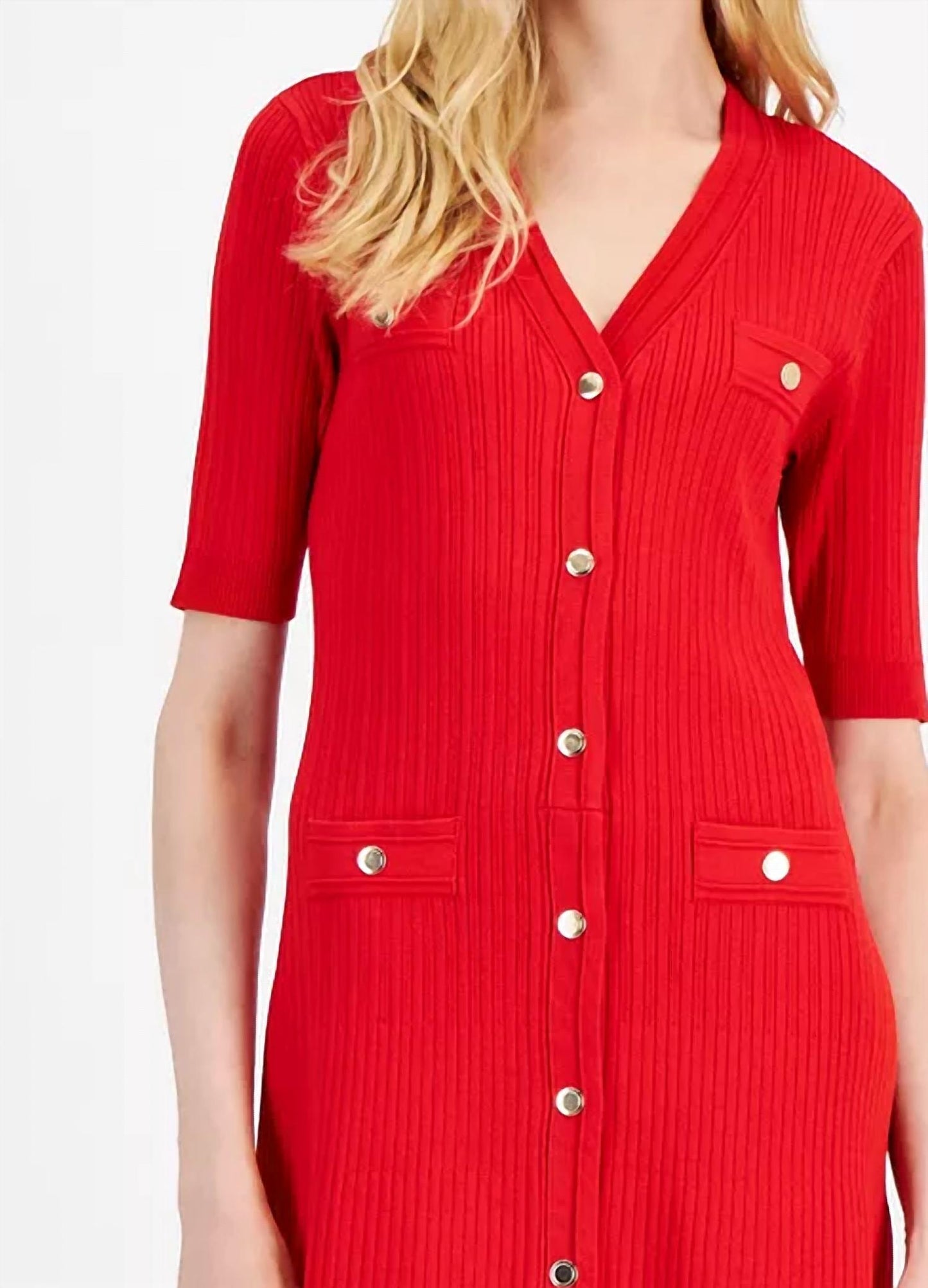Anne Klein - Ribbed Button-front A-line Dress