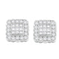 14K White Gold 1.0 Cttw Round Brilliant & Princess Cut Diamond Scallop-Edge Framed Square Halo Stud Earrings (G-H Color, SI1-SI2 Clarity)