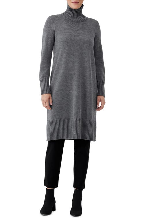 Eileen Fisher Turtleneck Long Sleeve Wool Sweater Dress in Ash, Size Small