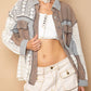 Pol - Oversized Contrast Lace Crochet Collared Button Down Shirt