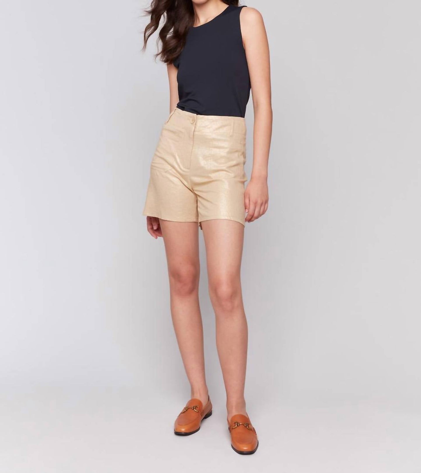 Charlie B - Foil Linen Shorts With Patch Pockets
