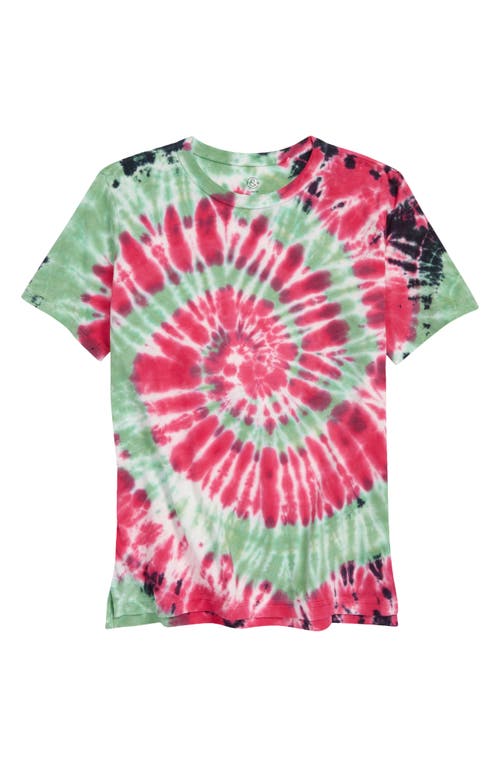 Treasure & Bond Kids' Relaxed Fit Graphic Tee in Green/Pink Tie Dye