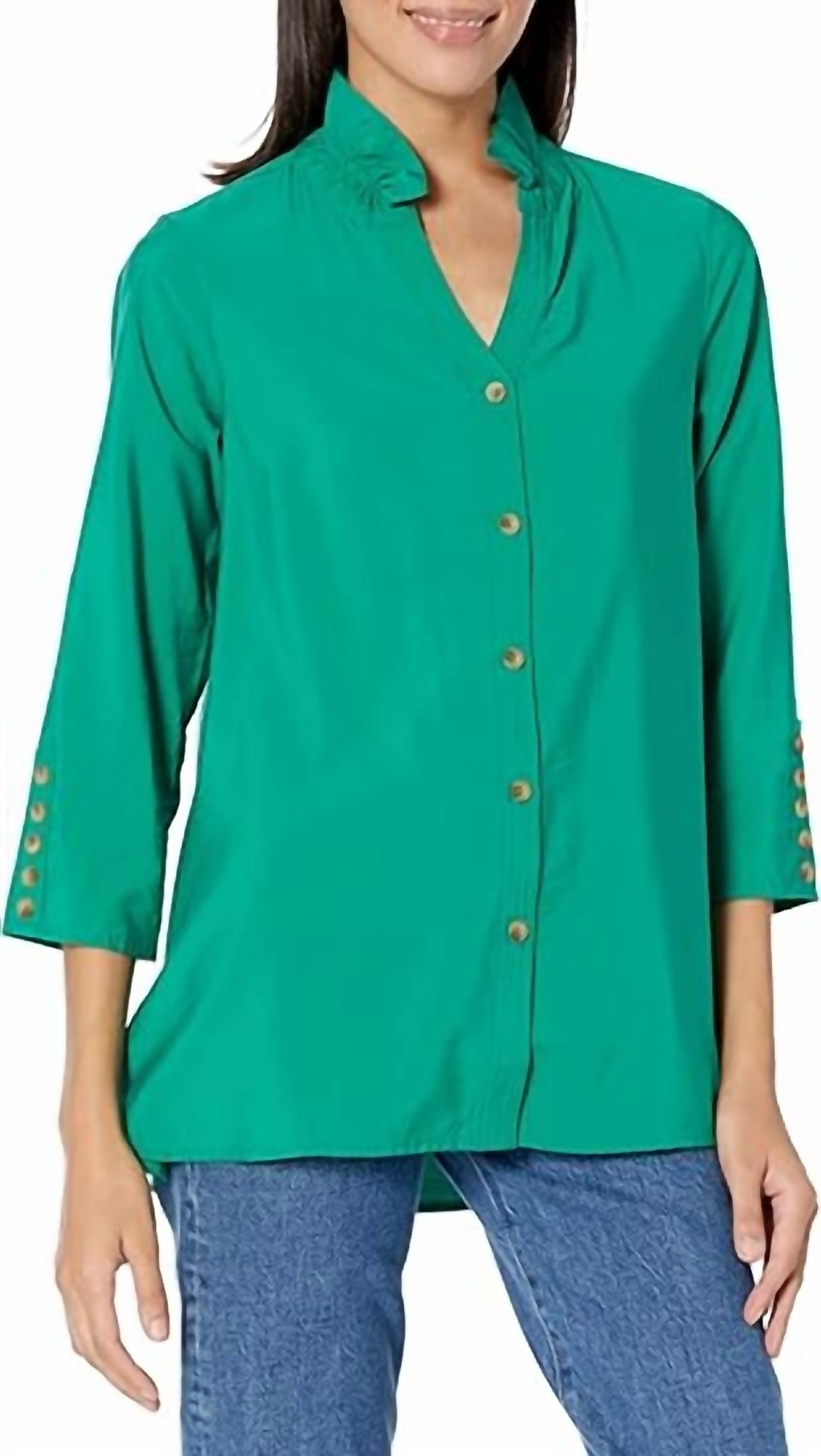Multiples - Y-neck Crinkle Woven Blouse