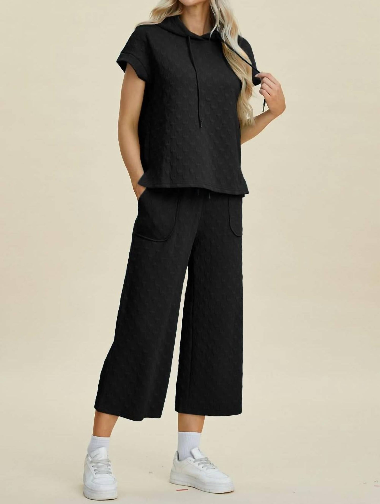 Double Take - Full Size Drawstring Hoodie and Pants Set