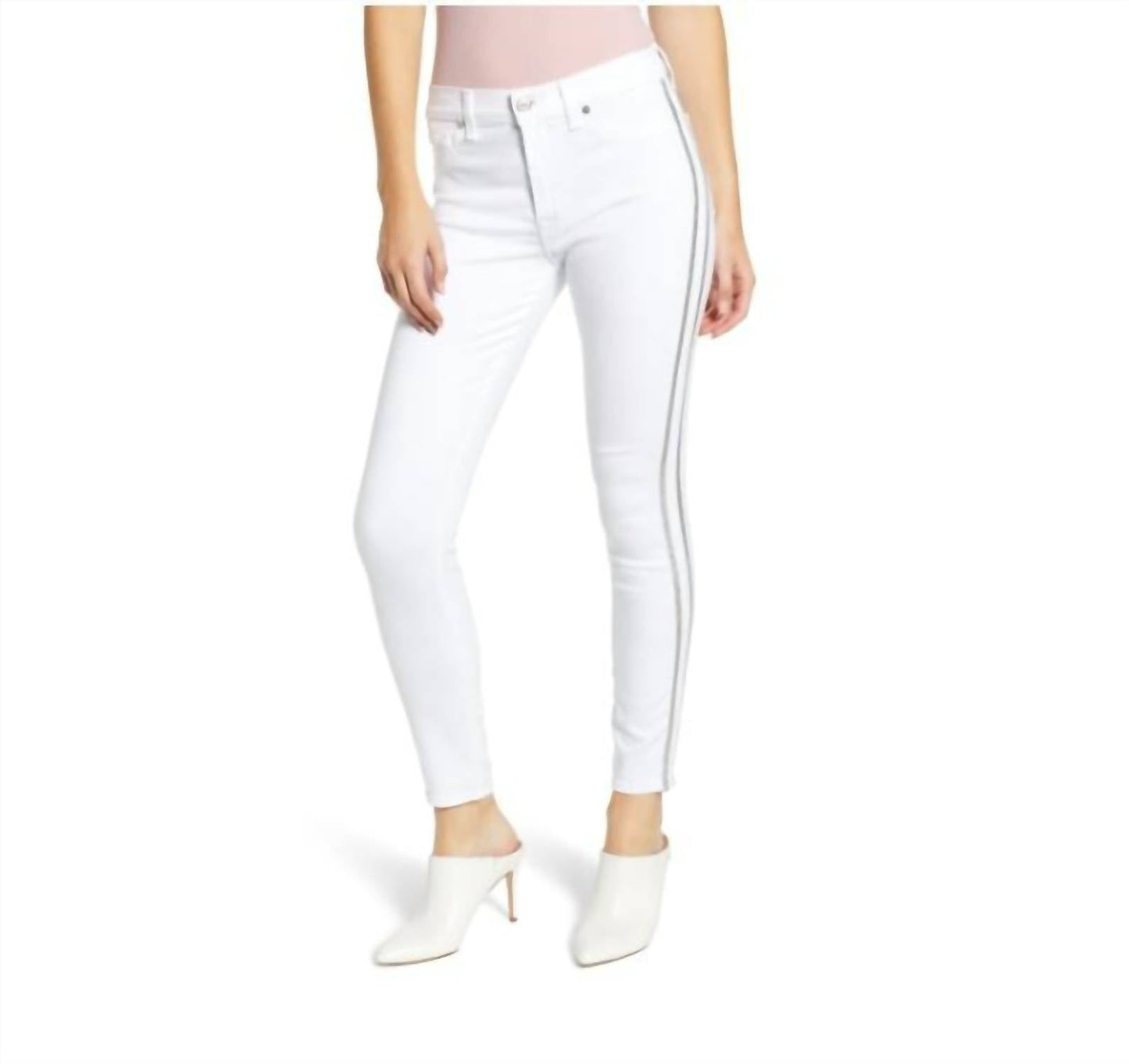 7 For All Mankind - High Rise Skinny Glitter Side Stripe Jean