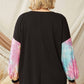 Entro - Solid Waffle Top With Sequin Sleeves - Plus