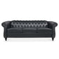 84.65" Black PU Rolled Arm Chesterfield Three Seater Sofa