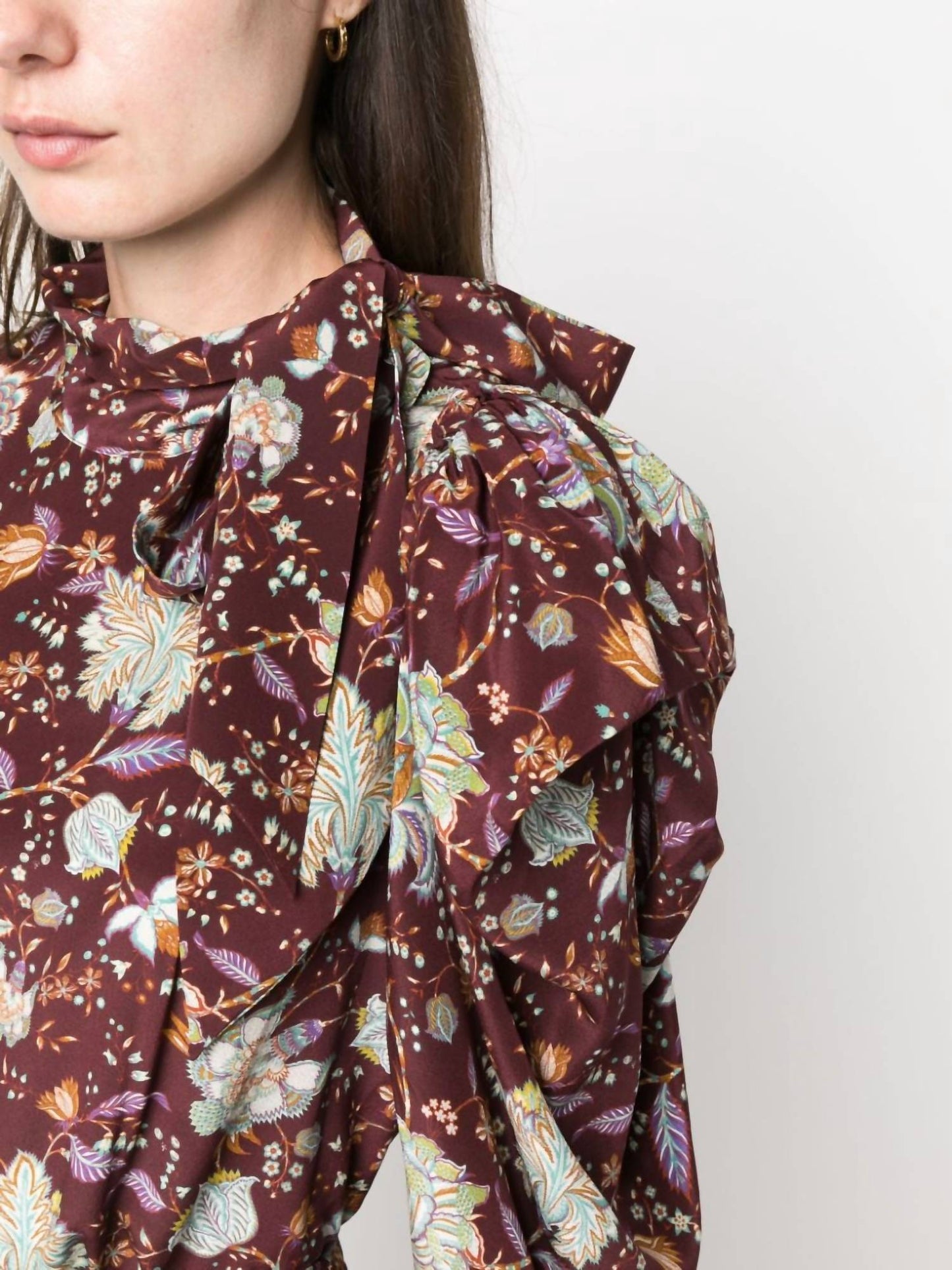 Ulla Johnson - Brea Silk Long Sleeve Tie Bow Top Blouse Multi