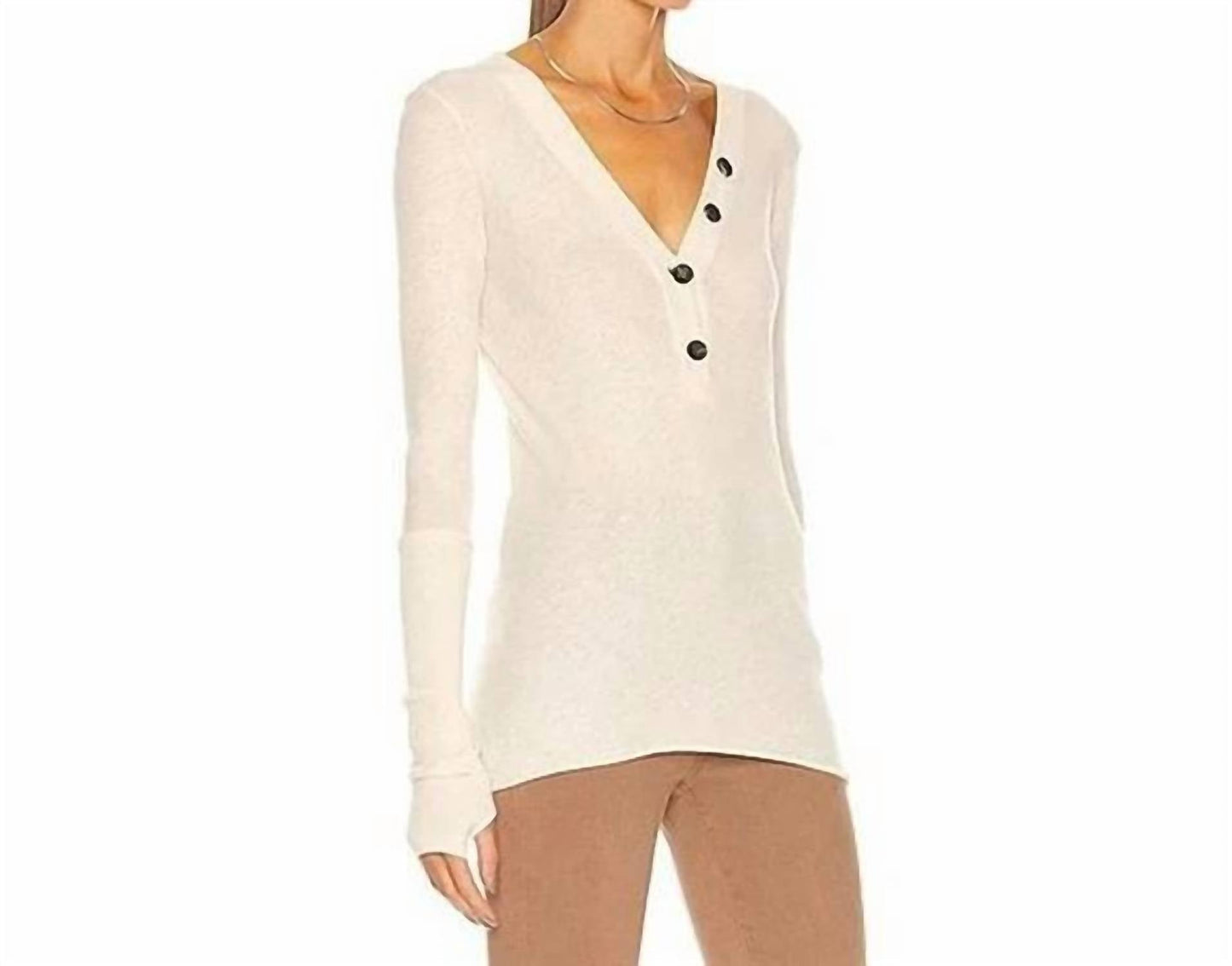 Enza Costa - Cashmere Longsleeve Cuffed Henley Top