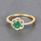 0.55 Carat Genuine Zambian Emerald and White Diamond 14K Yellow Gold Ring