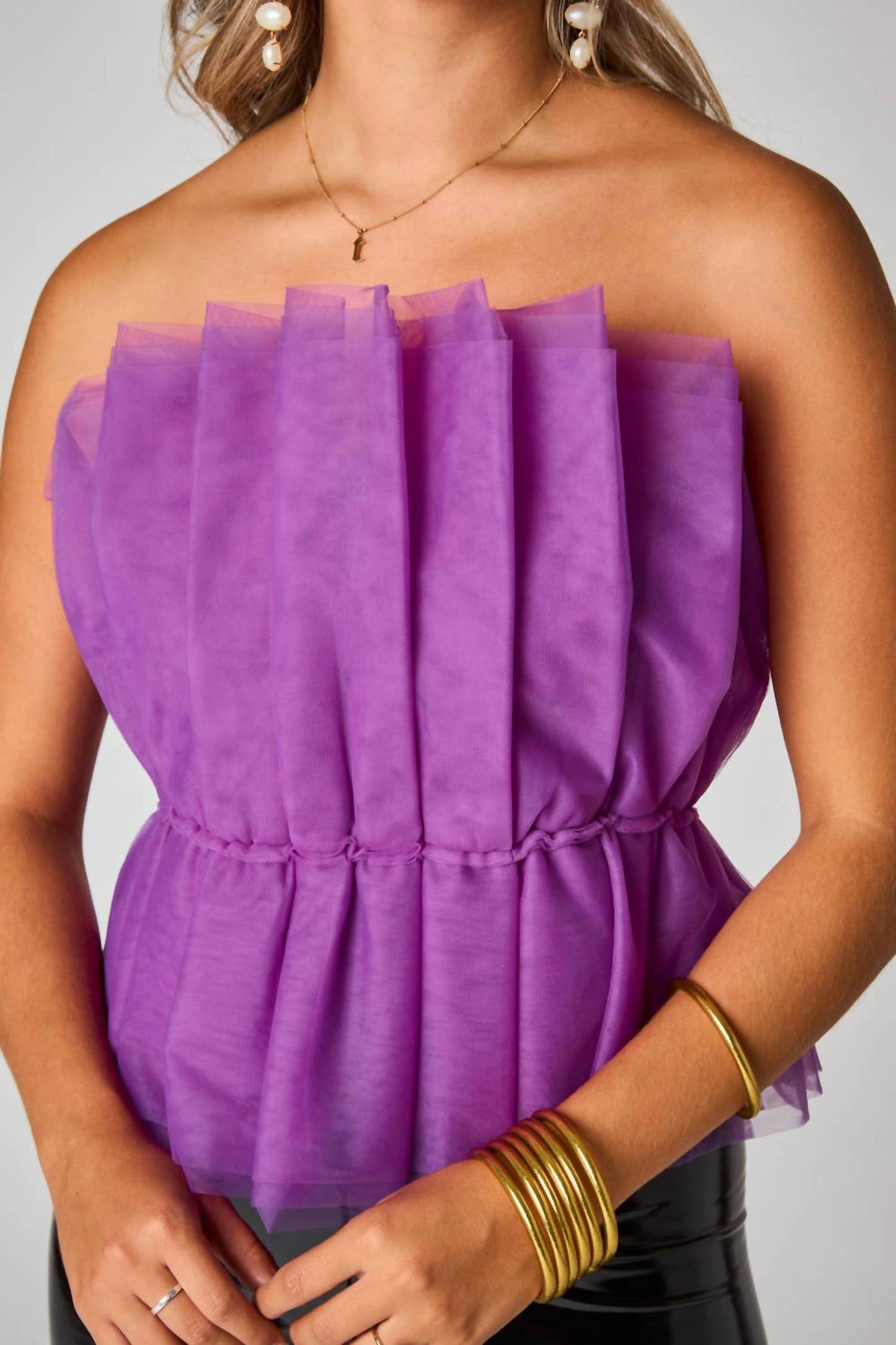 Buddylove - Giselle Iris Pleated Tulle Strapless Crop Top
