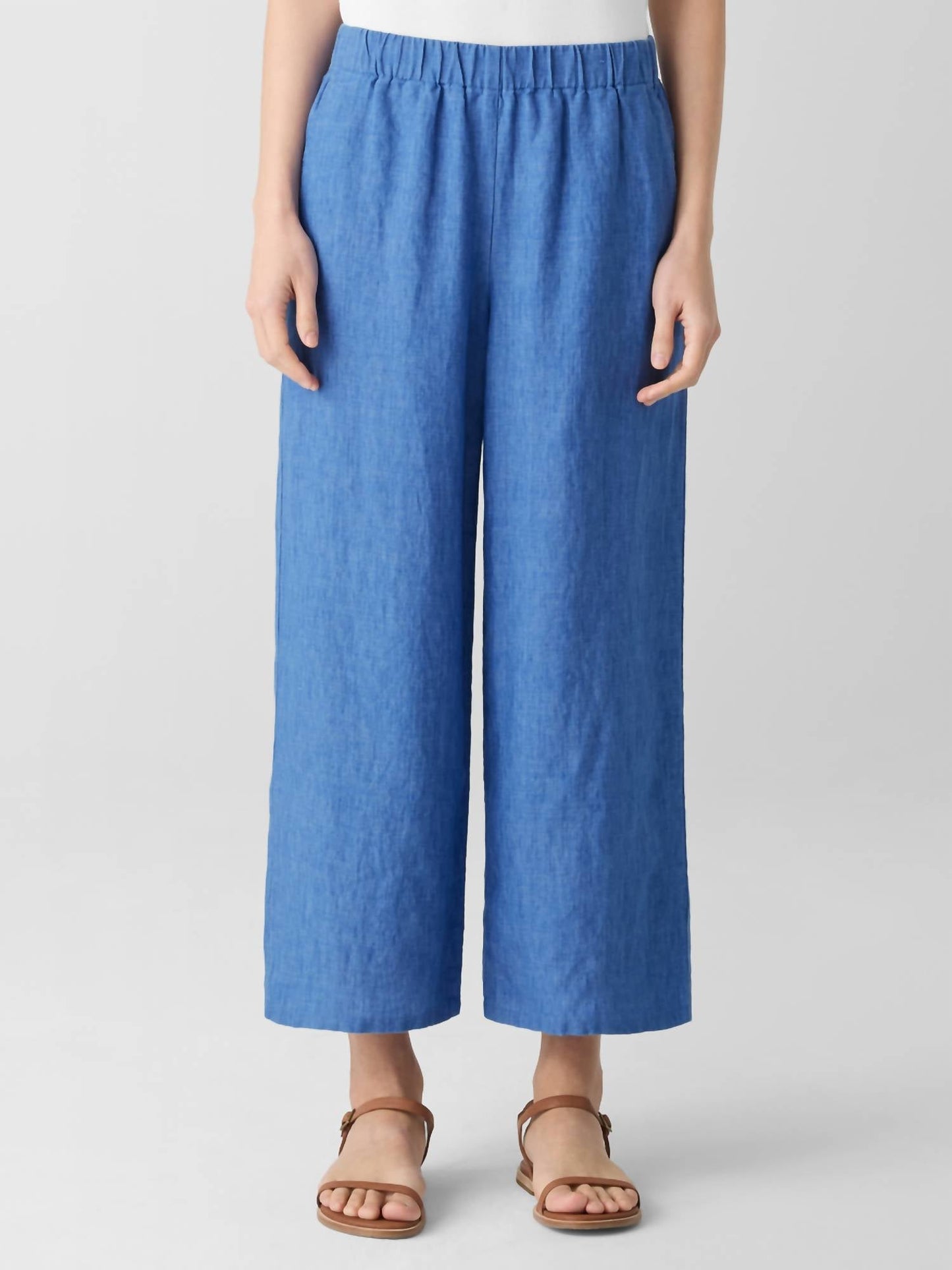 Eileen Fisher - वॉश्ड ऑर्गेनिक लिनन डेलेवे वाइड-लेग पैंट