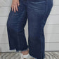 Judy Blue - Women's High Waist Button Fly Distressed Hem Crop Jeans