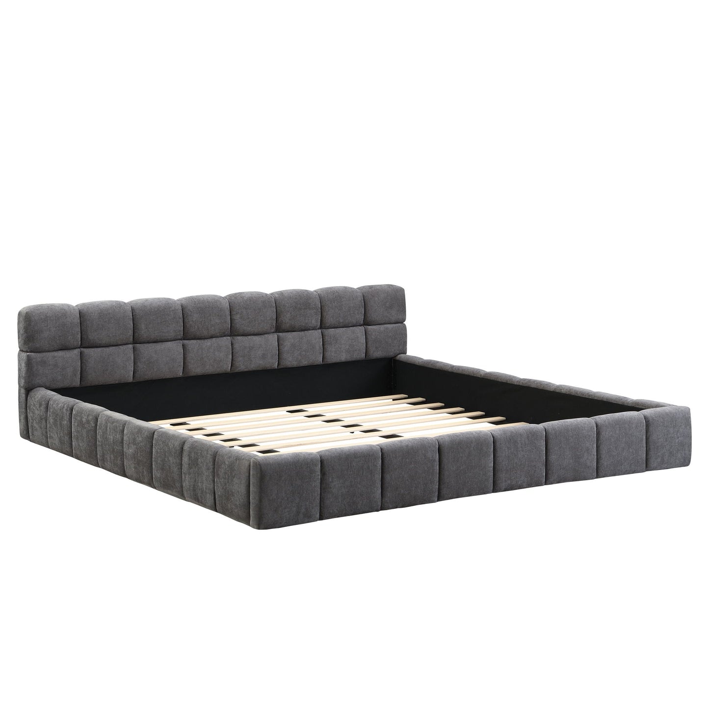 Elegant Upholstered Bed With Checkerboard Design