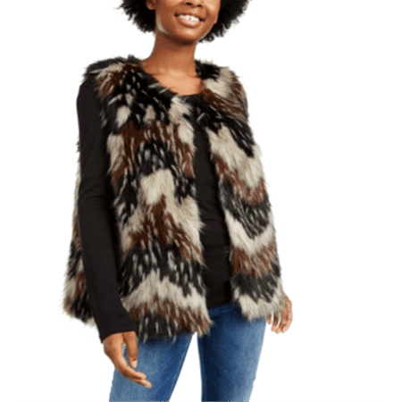 Say What Junior s Faux Fur Vest Brown Size X-Small
