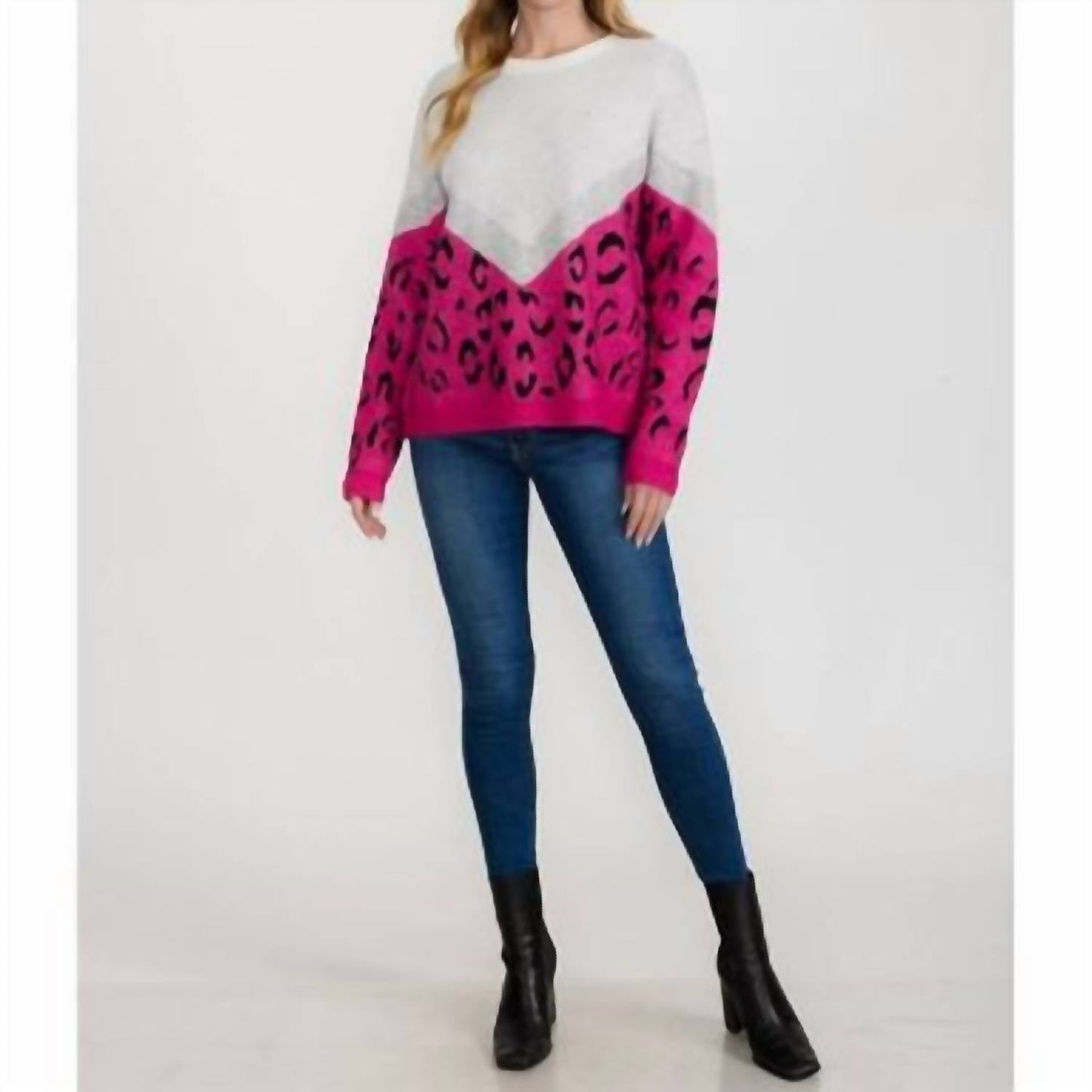 Adora - Color Block Leopard Sweater