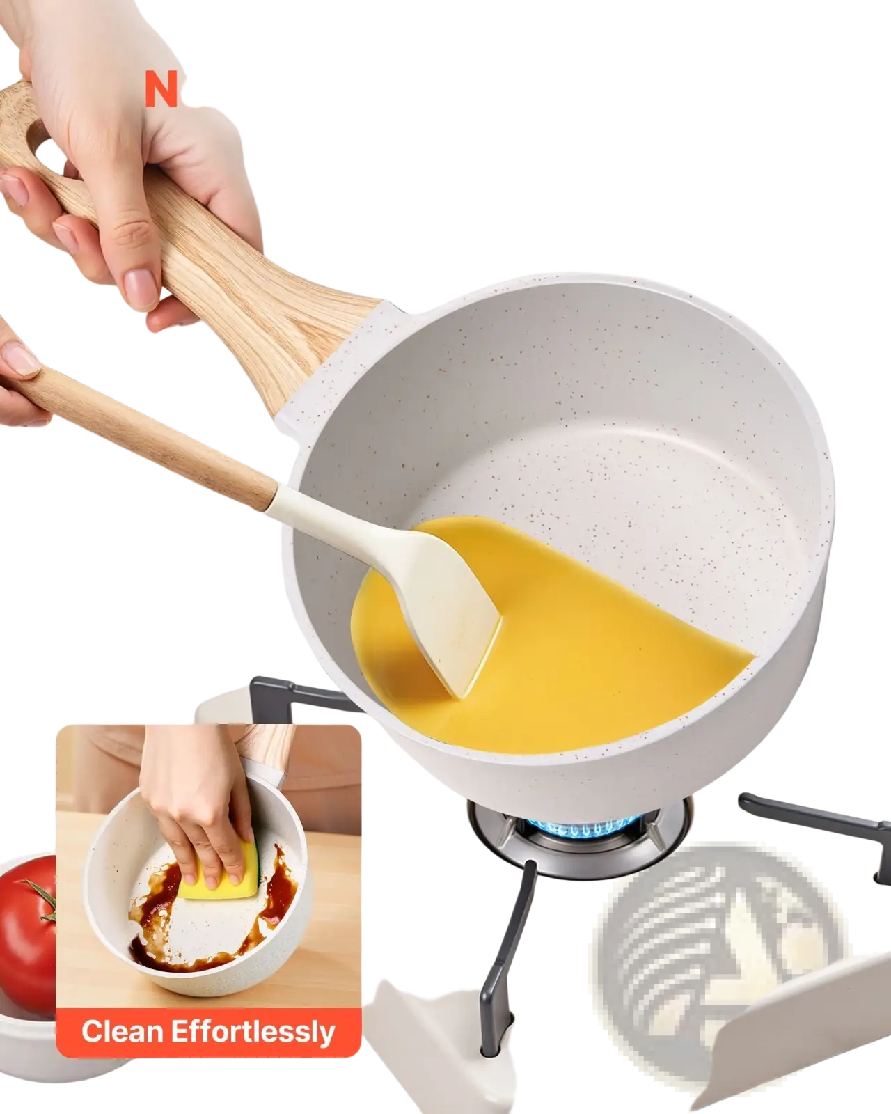 1.5 Qt Nonstick Saucepan with Detachable Handle White