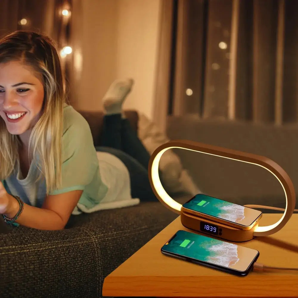 Oval Wireless Charging Touch Lamp with Digital Clock