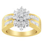 10K Yellow Gold 1.0 Cttw Round & Baguette Cut Diamond Floral Cluster Double-Channel Flared Band Statement Ring (H-I Color, SI2-I1 Clarity) - Size 6-1/2