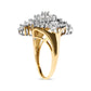10K Yellow Gold 1 Cttw Round and Baguette cut Diamond Cluster and Rhombus Halo Ring (H-I Color, I1-I2 Clarity) - Ring Size 7